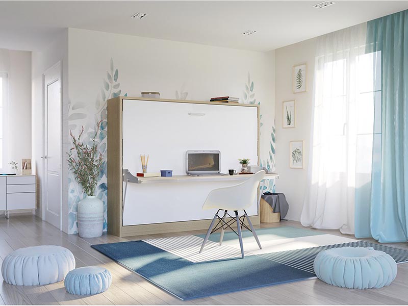 Ấn tượng với mẫu giường gấp kết hợp bàn làm việc siêu gọn giuong gap thong minh 881