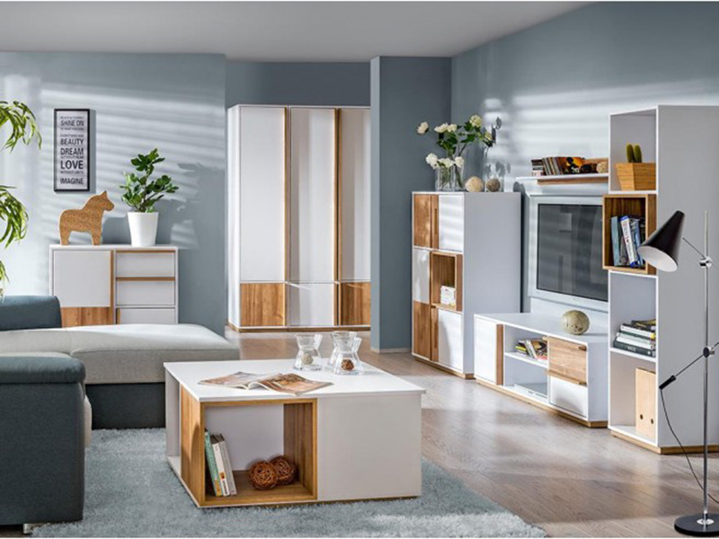 wohnwand wohnzimmer set e 01 evado weiss nussbaum