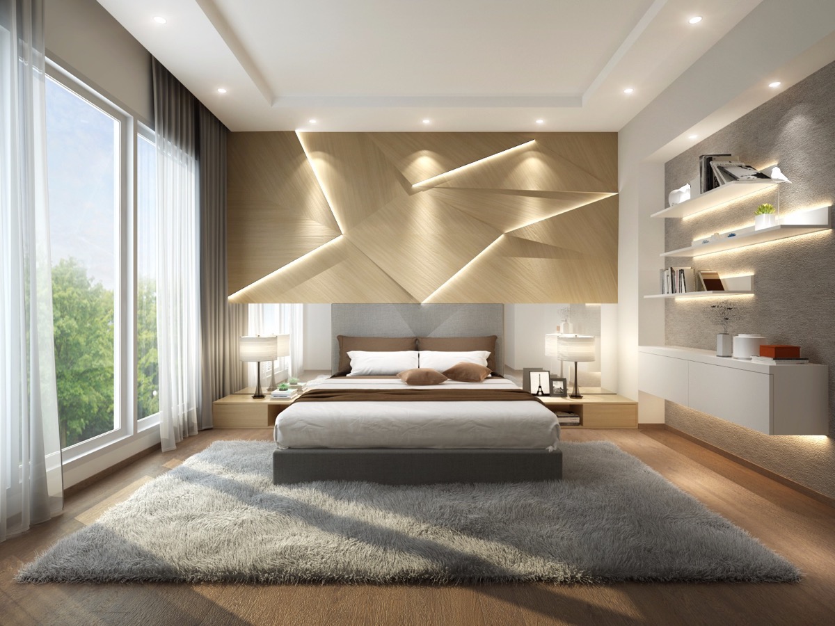 modern geometric bedroom wall panels