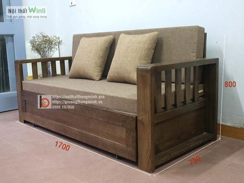 sofa giường gỗ thông minh đôi màu óc chó