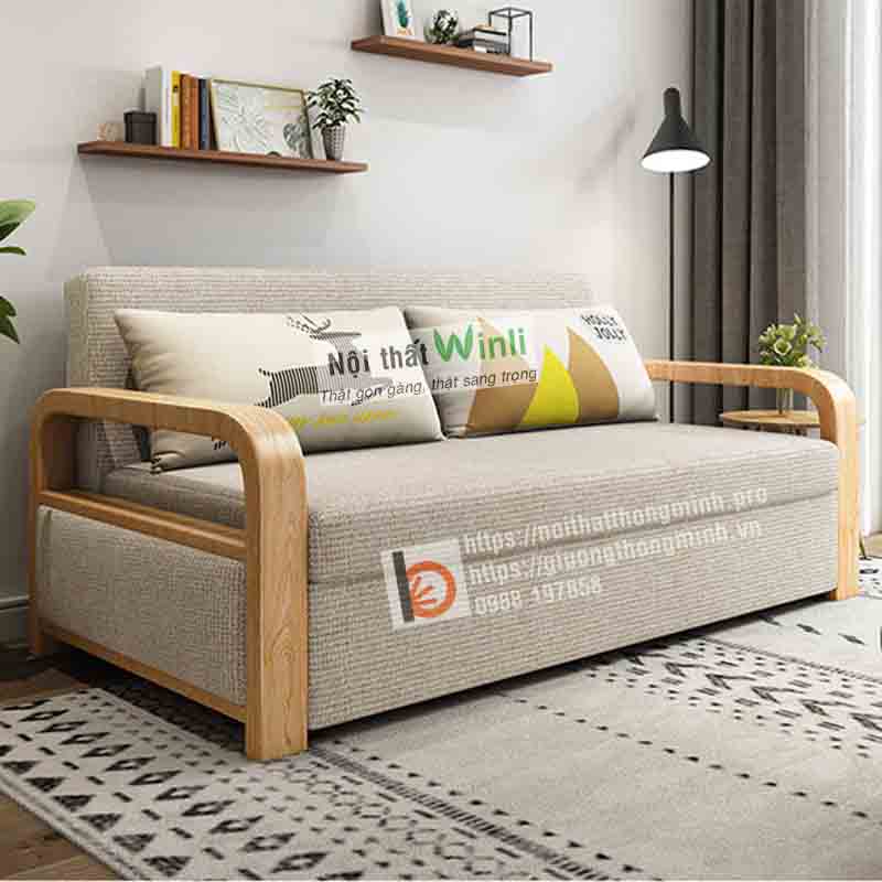 Sofa giường gỗ thông minh đôi nan sắt