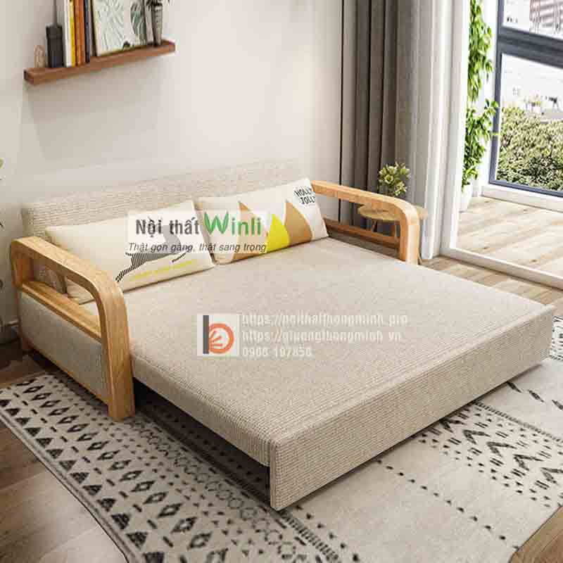 Sofa giường gỗ thông minh đôi nan sắt