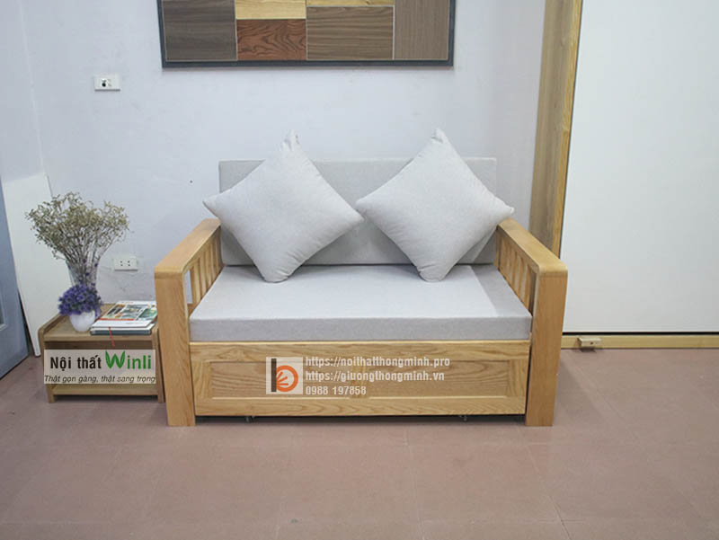 Sofa giường gỗ thông minh nan sắt cực sang trọng cho phòng khách nhỏ