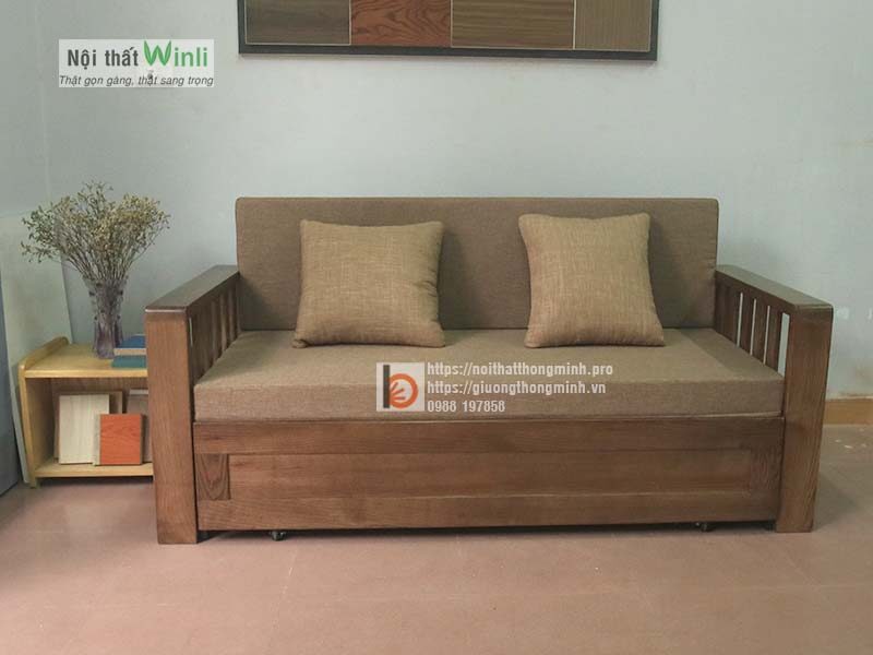 sofa giường thông minh tay gỗ óc chó