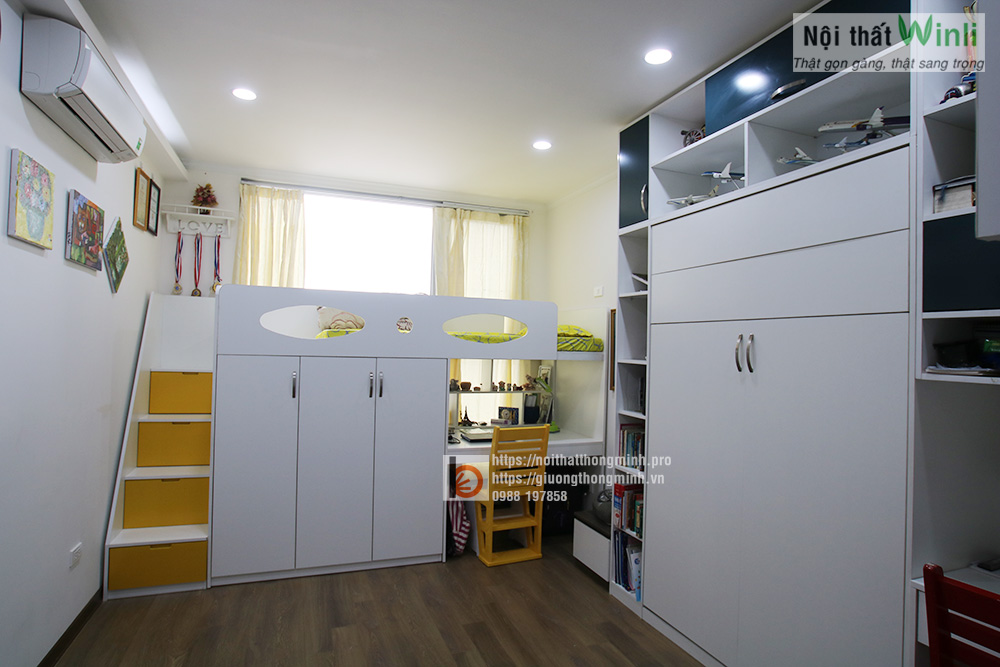 Giường gấp thông minh kết hợp giường tầng cho 2 bé khác giới giuong thong minh chi nhan 1