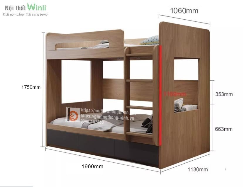 Giường Tầng Cho Bé Gỗ Công Nghiệp Đẹp