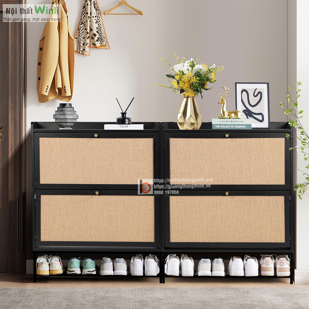 Tủ giày thông minh 4 cánh vàng đẹp mắt Tủ giày thông minh 4 cánh vàng đẹp mắt