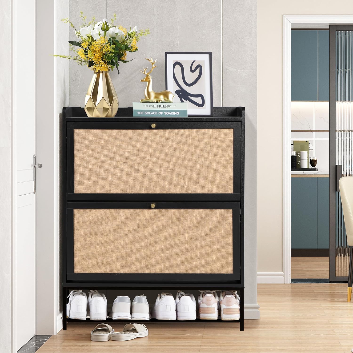 Tủ giày thông minh 4 cánh vàng đẹp mắt Tủ giày thông minh 4 cánh vàng đẹp mắt