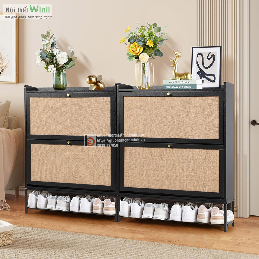 Tủ giày thông minh 4 cánh vàng đẹp mắt Tủ giày thông minh 4 cánh vàng đẹp mắt