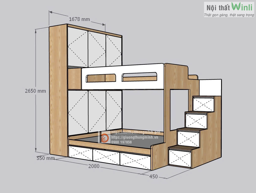 Giường Tầng Kết Hợp Tủ Áo Gỗ Công Nghiệp giuong tang go cong nghiep nha anh trung